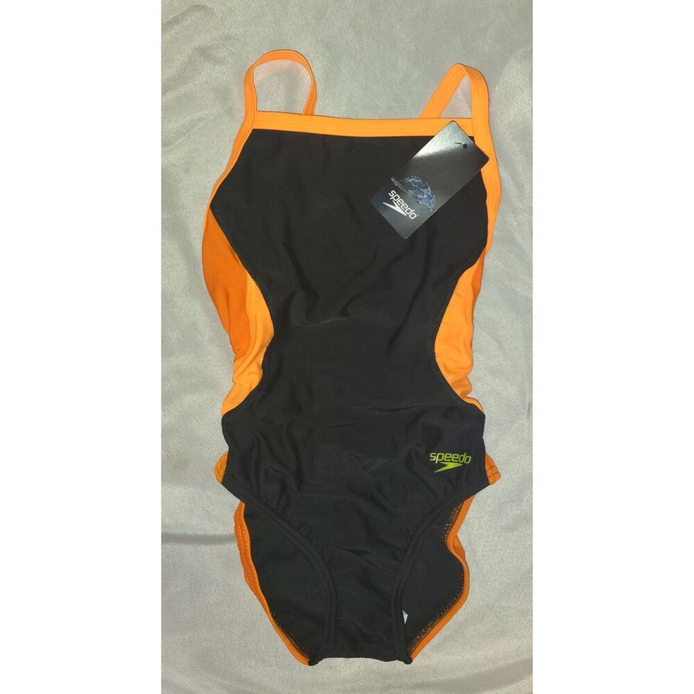 NWT Speedo Girls Solid Flyback One Piece Orange Size 26 Youth Size 10 8002407847